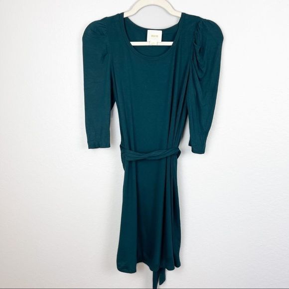 ANTHROPOLOGIE MAEVE Ceres Ruched Green Dress XXS - Picture 2 of 9